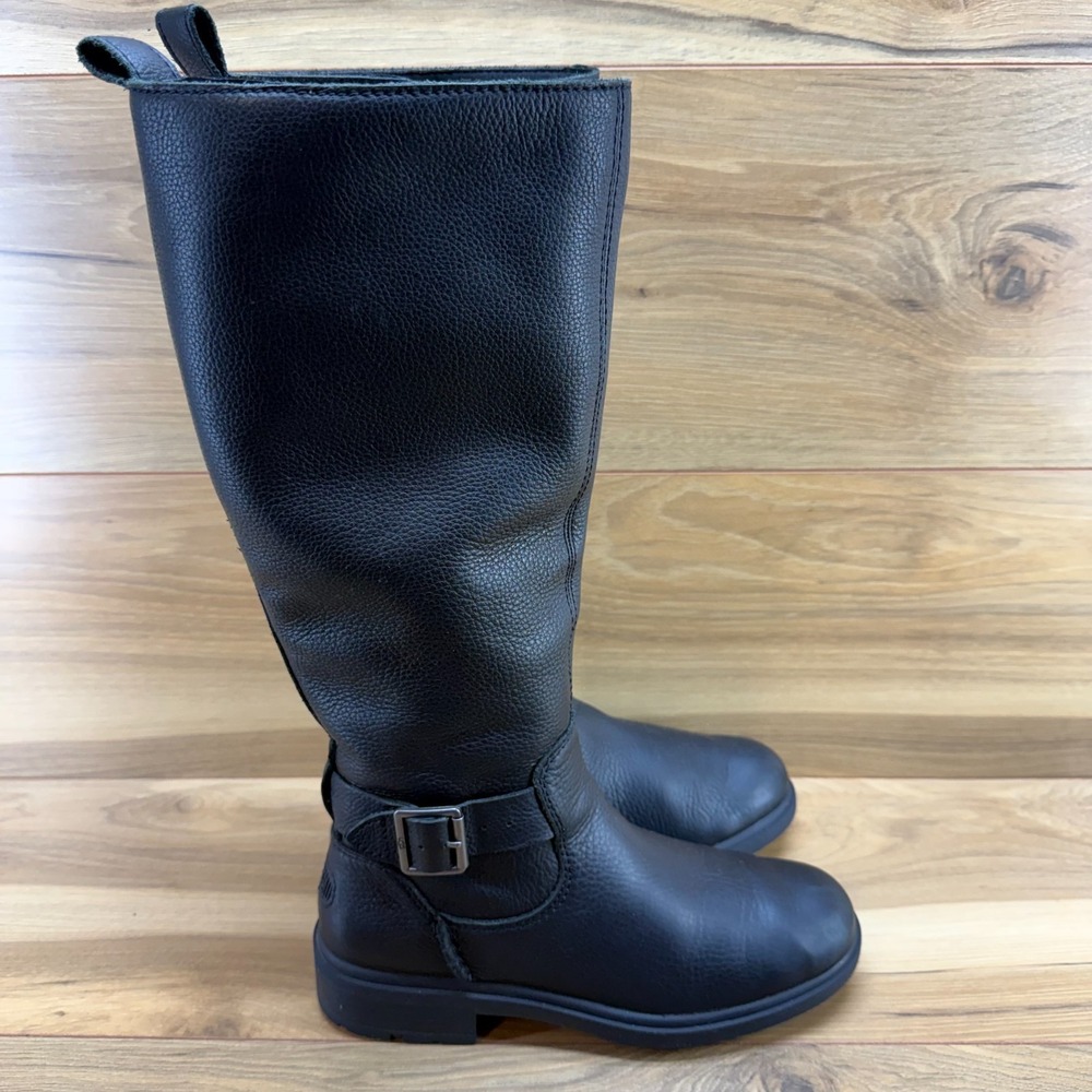 UGG Harrison Tall Boots Womens 6.5 Black Pebble Leather Knee High Zip